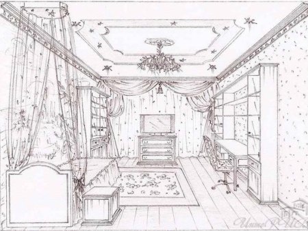 Эскиз интерьера комнаты