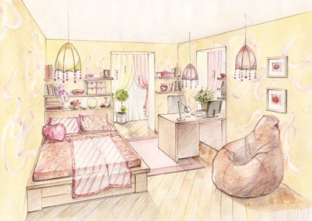 Комната девочки набросок