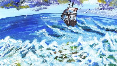 Морской пейзаж гуашью для детей