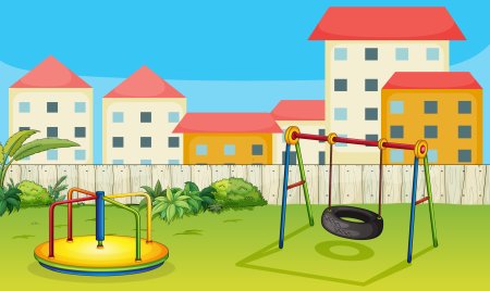Домики двор детские площадки картинка Рисованные