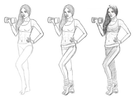 Рисунок человека в полный рост карандашом в одежде