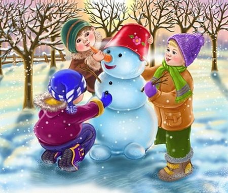 Зима красками для детей