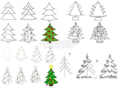 Поэтапное рисование елки