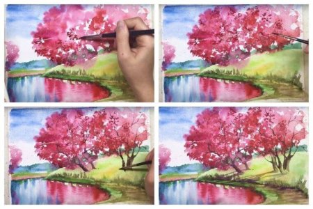 Пошаговое рисование пейзажа гуашью