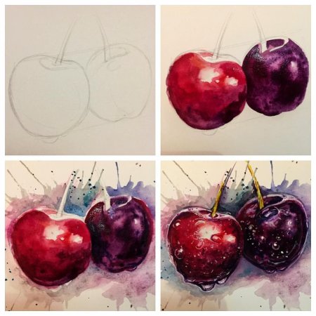 Цветы акварелью поэтапно