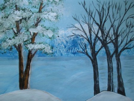 Зимний лес рисунки детей красками