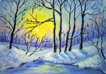 Зимний пейзаж гуашью