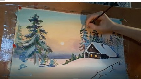 Зимний пейзаж гуашью для начинающих