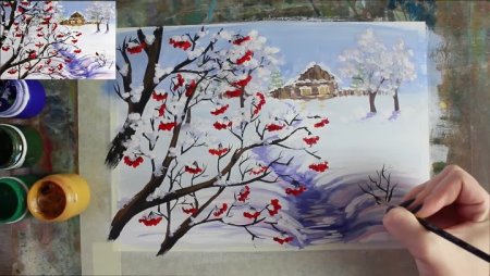 Урок рисования зима гуашью
