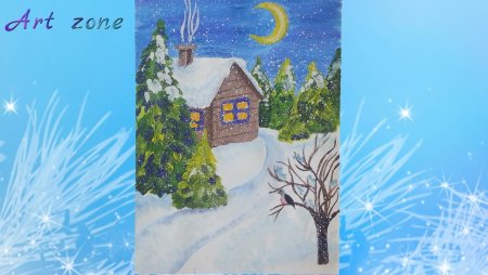 Зимний пейзаж рисунок легкий красками для начинающих