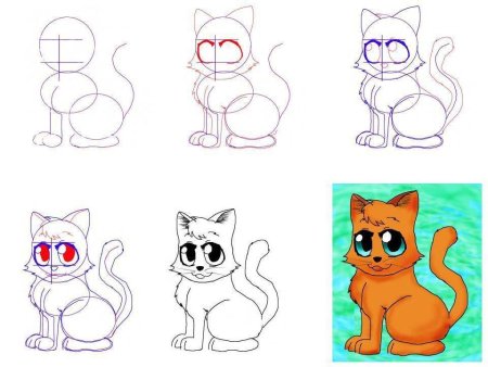 Этапы рисования кошки для дошкольников