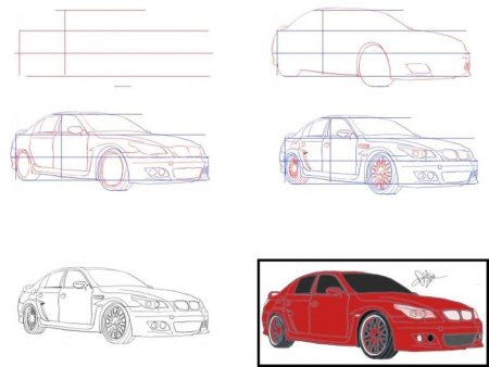 Поэтапный рисунок автомобиля