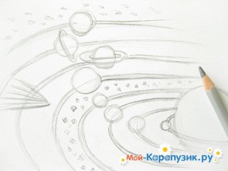 Поэтапные рисунки карандашом космос