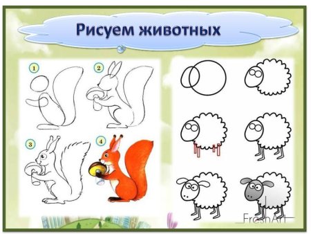 Схемы рисования животных для детей