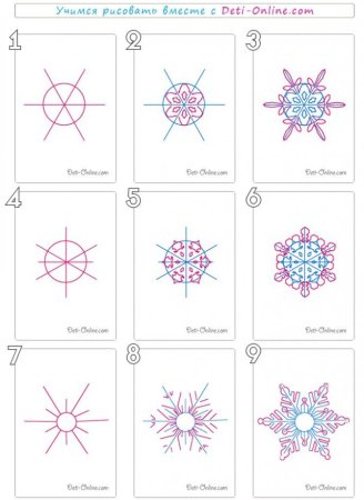 Поэтапное рисование снежинки
