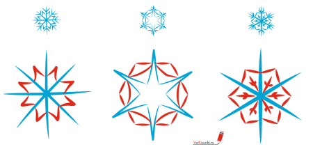 Рисунок снежинки по этапно