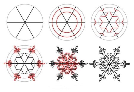 Узор снежинки карандашом