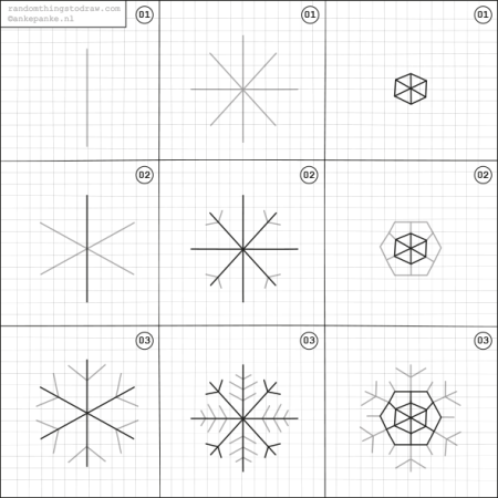 Этапы рисования снежинки