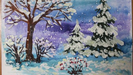 Рисование зимний пейзаж
