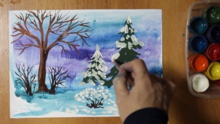 Урок рисования для детей зима