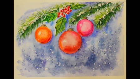 Новогодние игрушки красками для детей