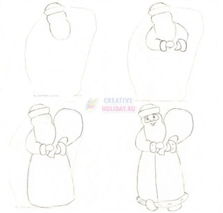 Последовательное рисование Деда Мороза и Снегурочки