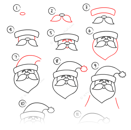 Поэтапные рисунки пингвина новогоднего