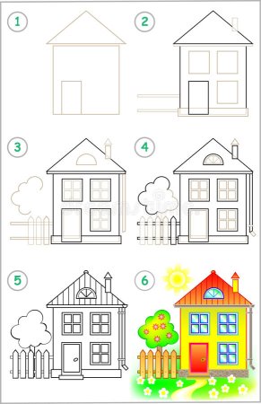 Поэтапное рисование дома для детей