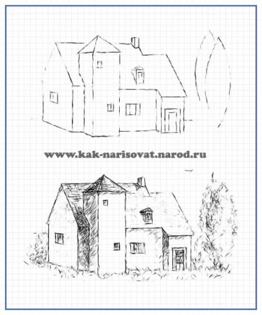 Поэтапное рисование домов для детей