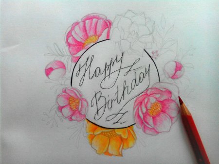 Открытка красками на день рождения