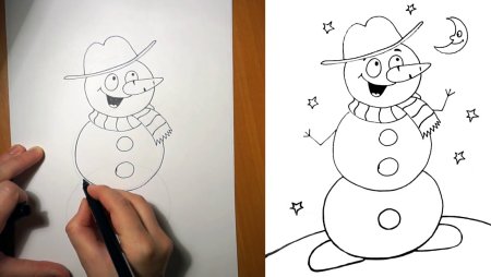 Поэтапный рисунок снеговика на новый год