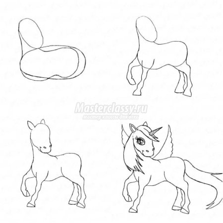 Поэтапное рисование единорога