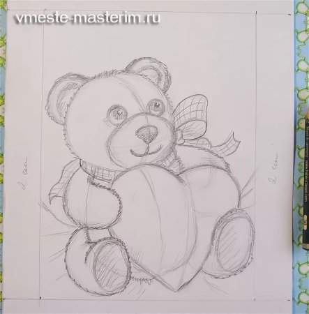 Мишка с сердечком рисунок