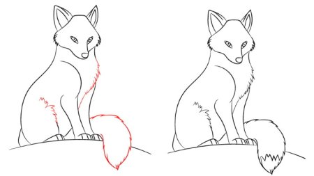 Поэтапный рисунок вороны и лисицы