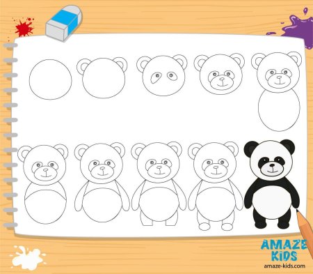 Панда пошаговое рисование для детей