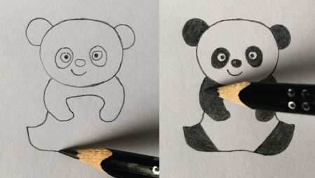 Рисунки карандашом лёгкие пошагово Панда прорисовка морды