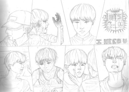 Рисунки BTS В стиле аниме карандашом