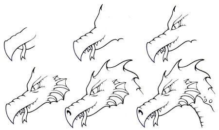 Схема рисования головы дракона