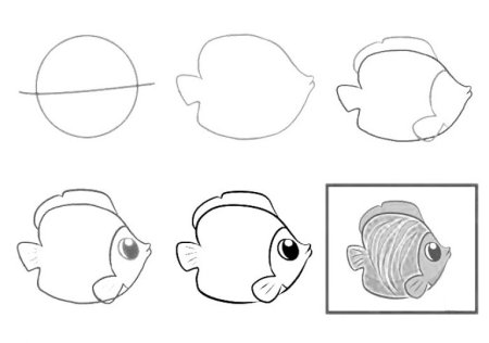 Рисунок рыбы поэтапно