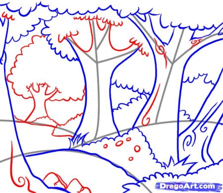 Лес карандашом легко для детей