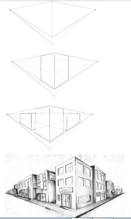 Здание школа сбоку в угловой перспективе