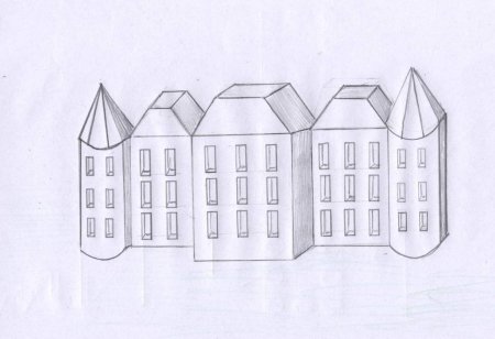 Объемные здания карандашом