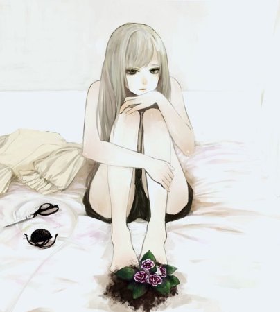 Аниме девушка сидит грустная