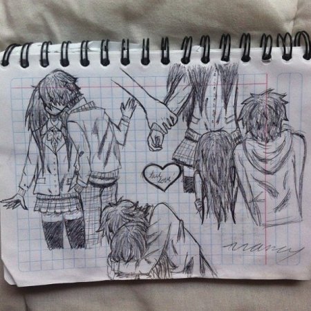 Рисунки аниме на тетрадке