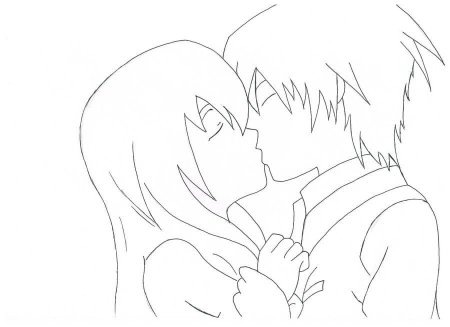 Рисование аниме поцелуй