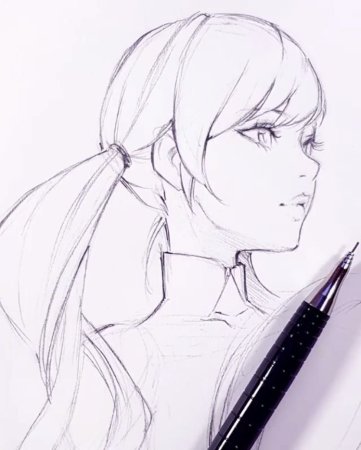 Аниме девочка карандашом