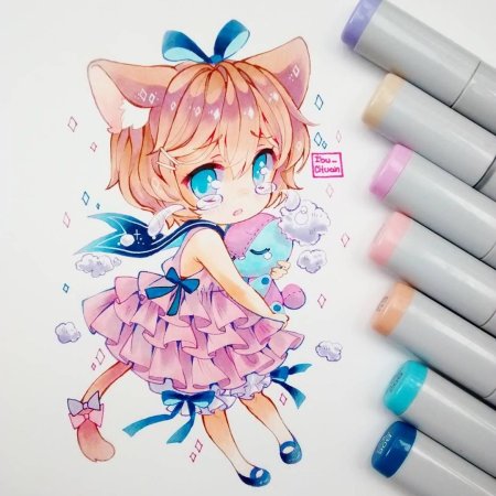 Чиби маркерами Копик