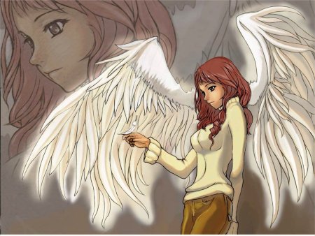 Аниме девушка с крыльями ангела и демона