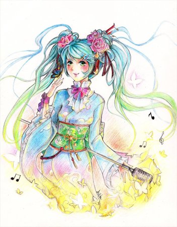 Аниме цветными карандашами