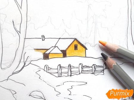 Зимний лес карандашом